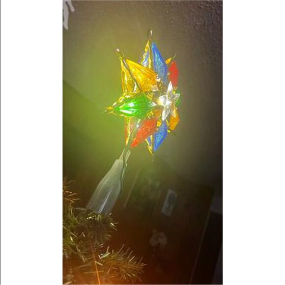 Retro Nostalgic 8" Gold Trim Multicolor Star Christmas Tree Topper Light Up Lit - Picture 12 of 15